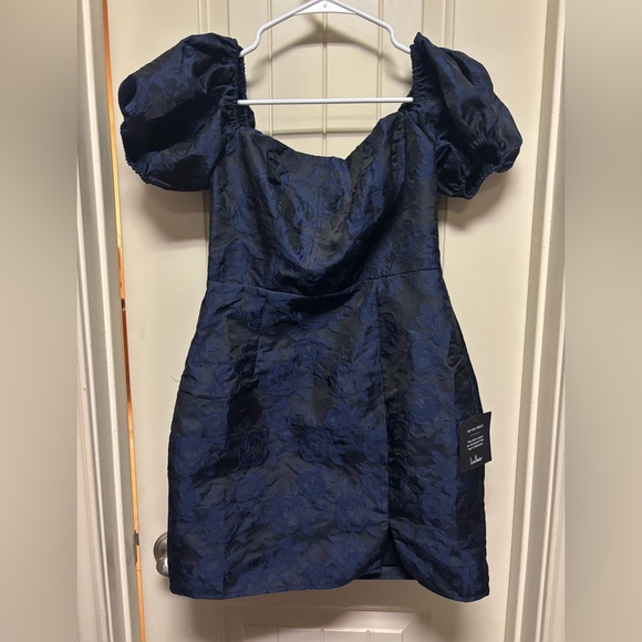 Lulus Momentous Cuteness Navy Jacquard Off-the-shoulder Mini Dress Blue - Size S - Picture 2 of 6